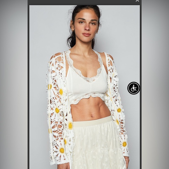 White Crochet Cardigan with Yellow Daisy Accents - Picture 4 of 5